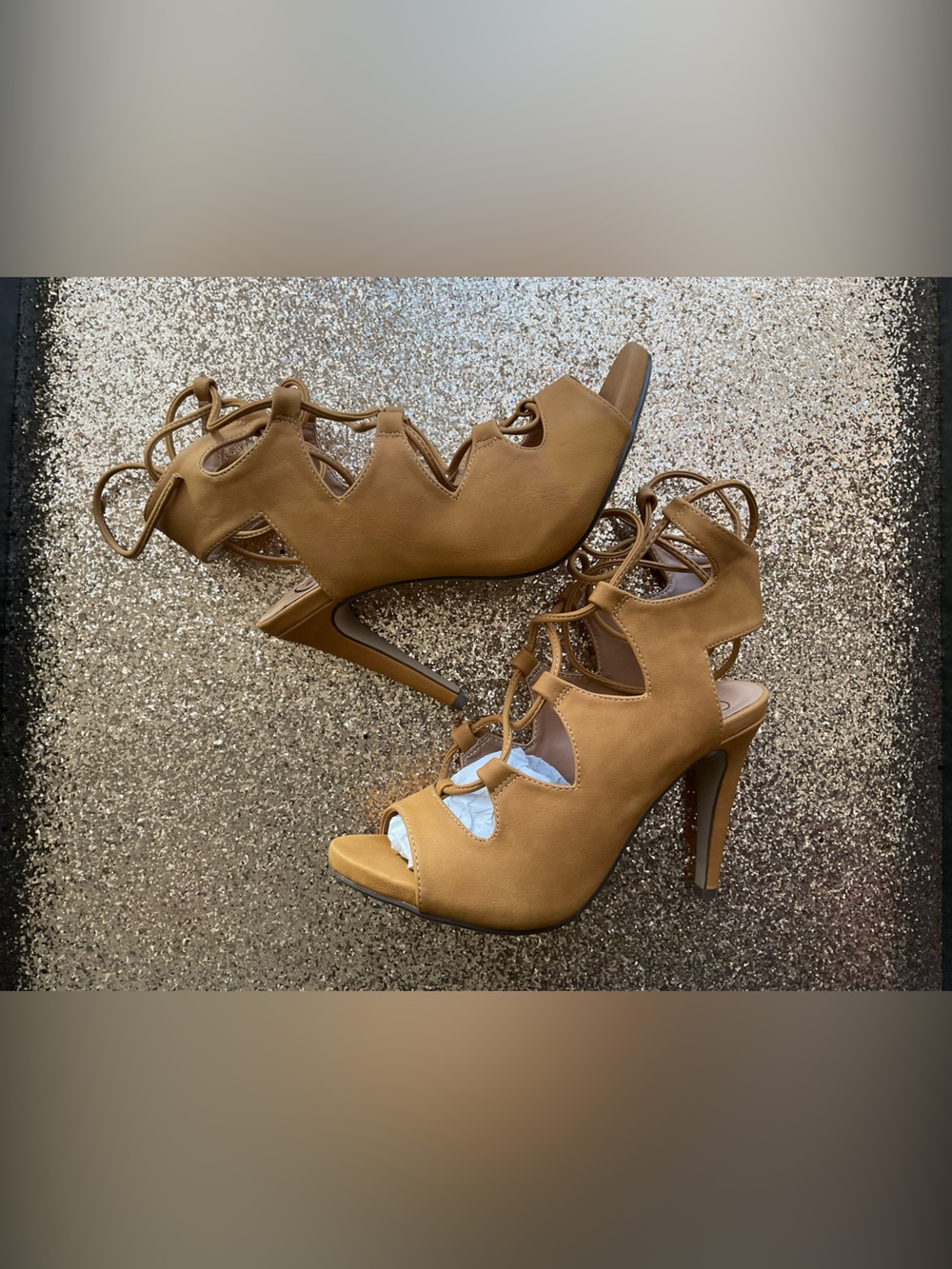 Charlotte Russe Cognac Lace-Up Cutout High Heel Sandals